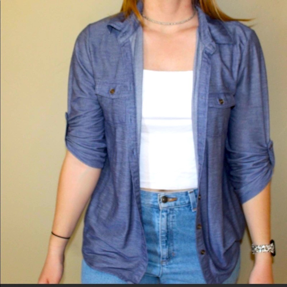 Anthropologie Eden & Olivia Blue Denim Button Down Long Sleeve Size Small